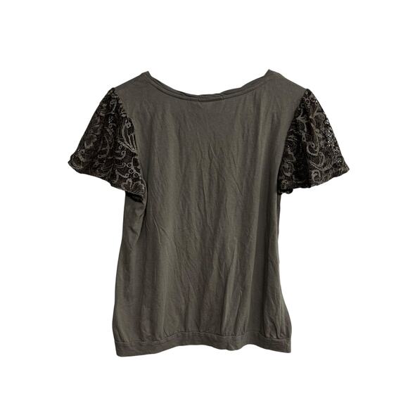 Romantic‎ Minimalist Lace Sleeve Top Elle Olive Green Casual Chic S - Picture 4 of 7